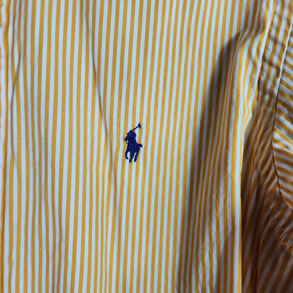Ralph Lauren Mens L Custom Fit Yellow White Striped Cotton Button Down Shirt‎ - Picture 3 of 8